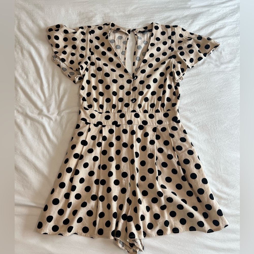 Zara Black and Cream Polka Dot Romper